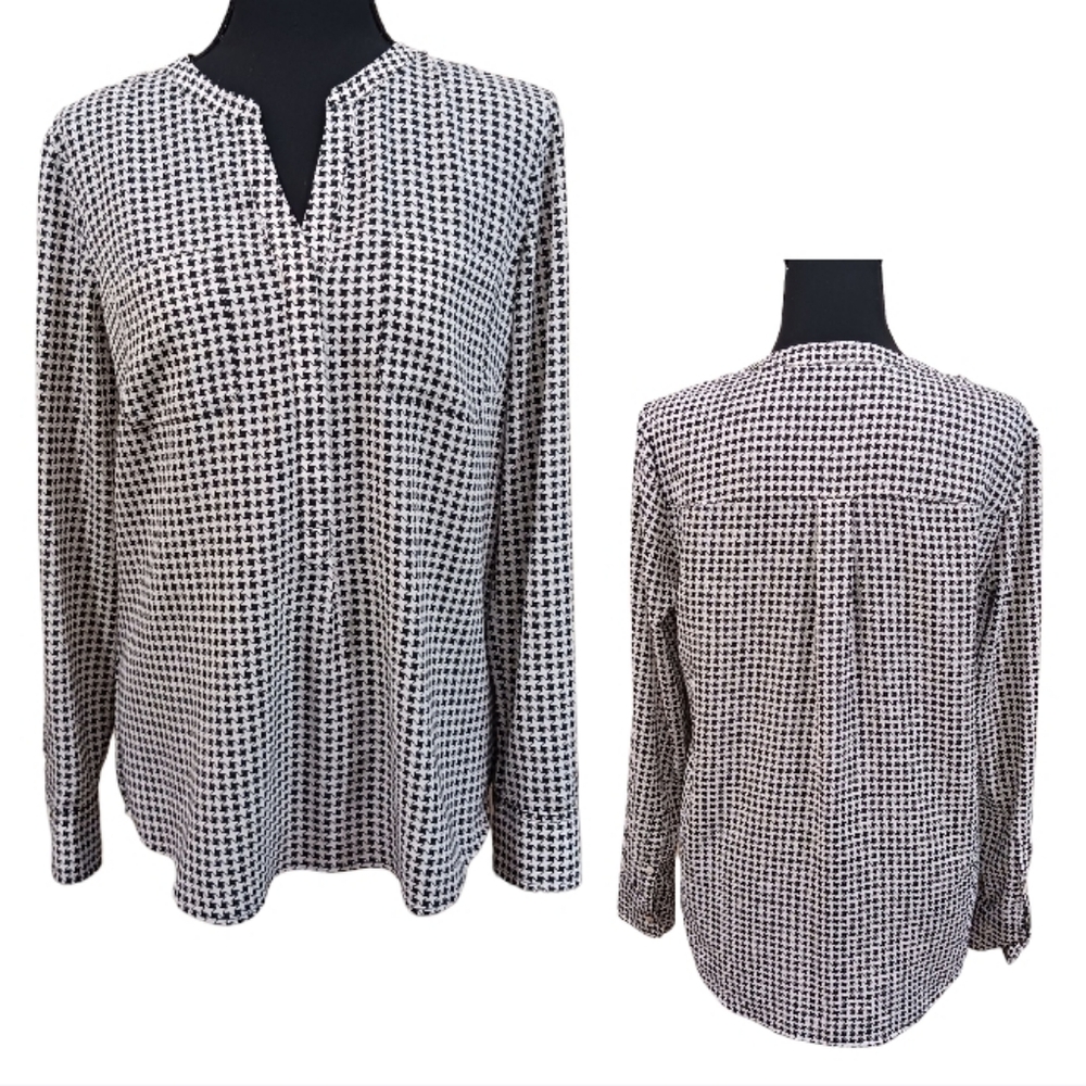 Talbots Popover Geo Print Blouse